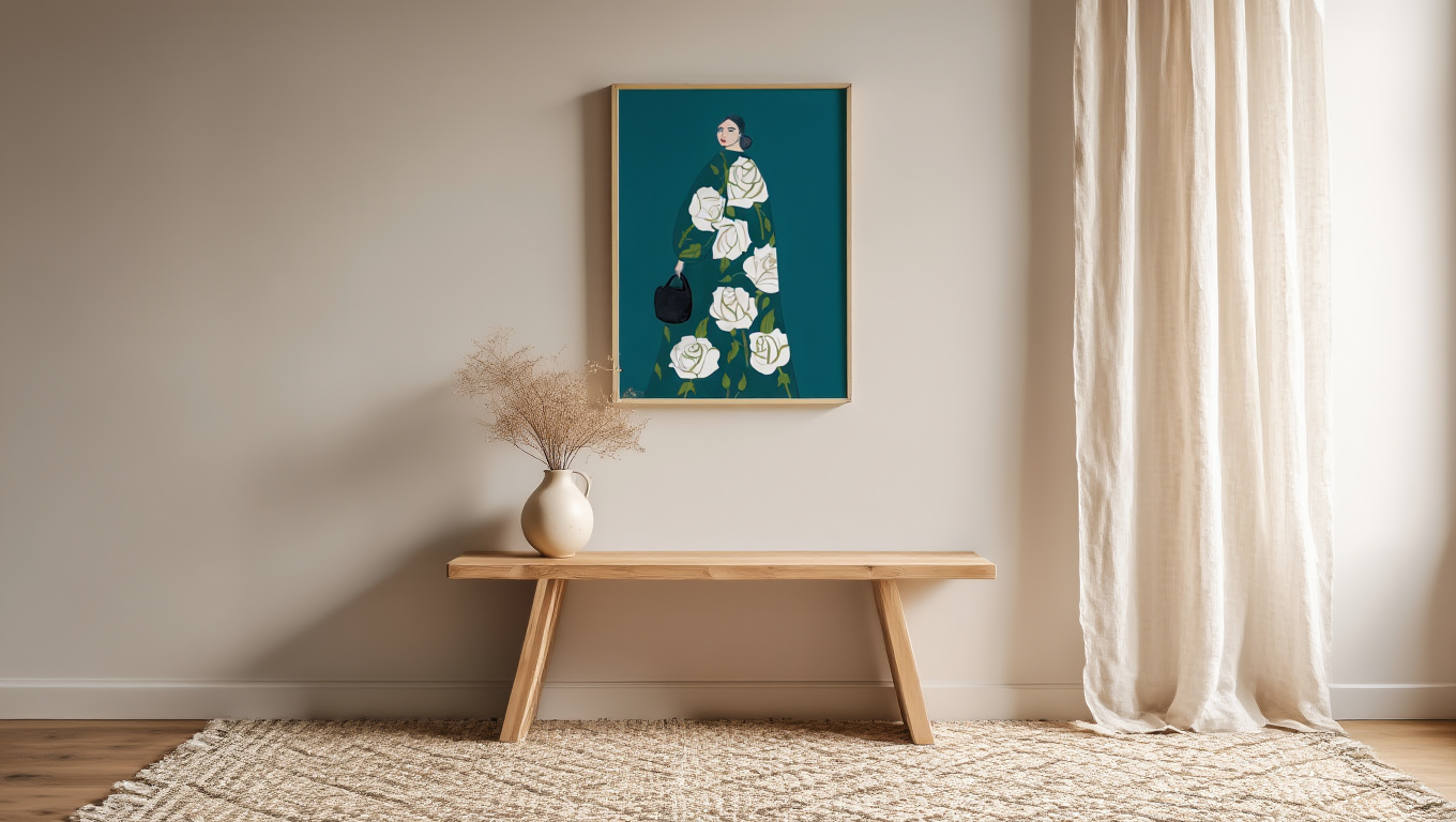 Botanical Woman Green Floral – Modern Art Print