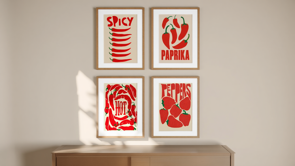 4 Red Pepper Prints – Minimalist Kitchen Wall Art Collection