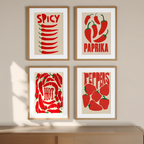 4 Red Pepper Prints – Minimalist Kitchen Wall Art Collection - Hakyarts