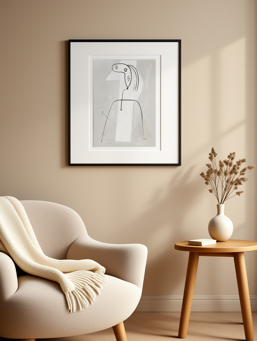 Contemplation – Neutral Minimalist Figure Sketch Wall Art Print