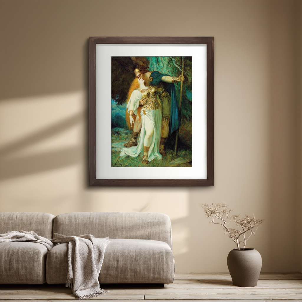 Wotan’s Farewell to Brunhilde by Ferdinand Leeke – Vintage German Romantic Art Print