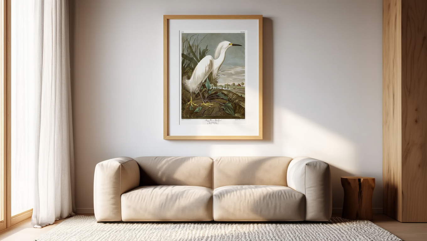 John James Audubon – Snowy Heron – Iconic Natural History Art Print