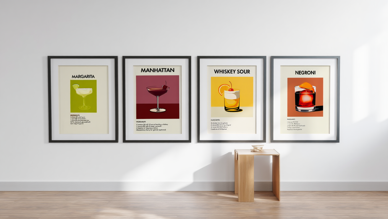 4 Retro Cocktail Prints – Colorful Bar & Kitchen Wall Art