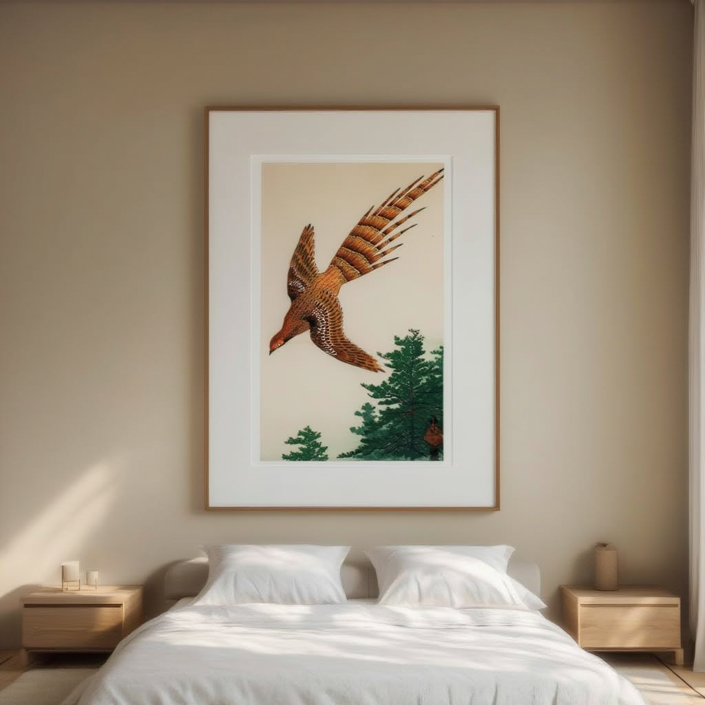 Quail Over the Forest – Ohara Koson Poster | Japanese Nature Art Print