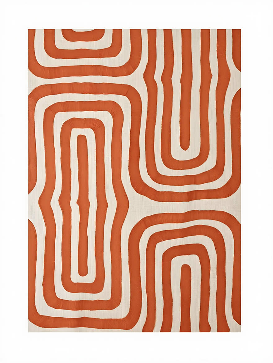 Geometric Maze Bold Orange Abstract Art Poster