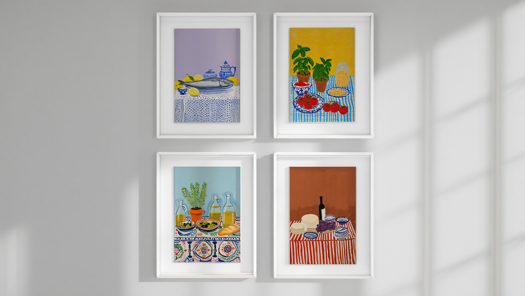 4 Mediterranean Diet Prints – Colorful Kitchen & Dining Wall Art