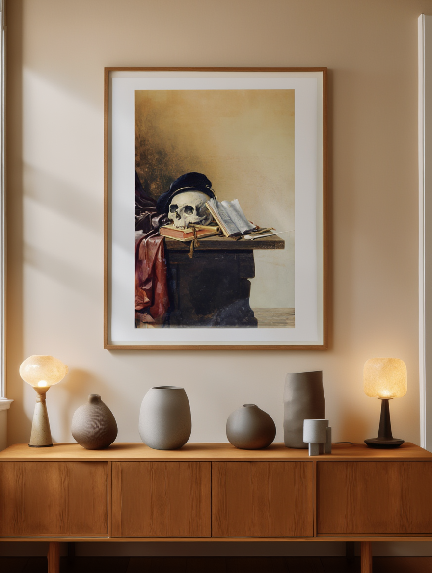 Harmen Steenwyck – Still Life with Skull, Books, Flute, and Pipe - Vanitas Dutch Masterpiece Print