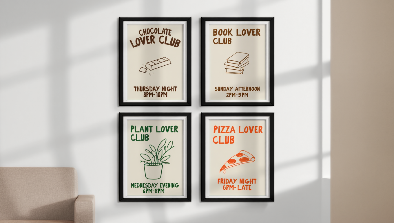 4 Prints – Pasta, Pizza, Chocolate & Plant Lover Wall Art Collection