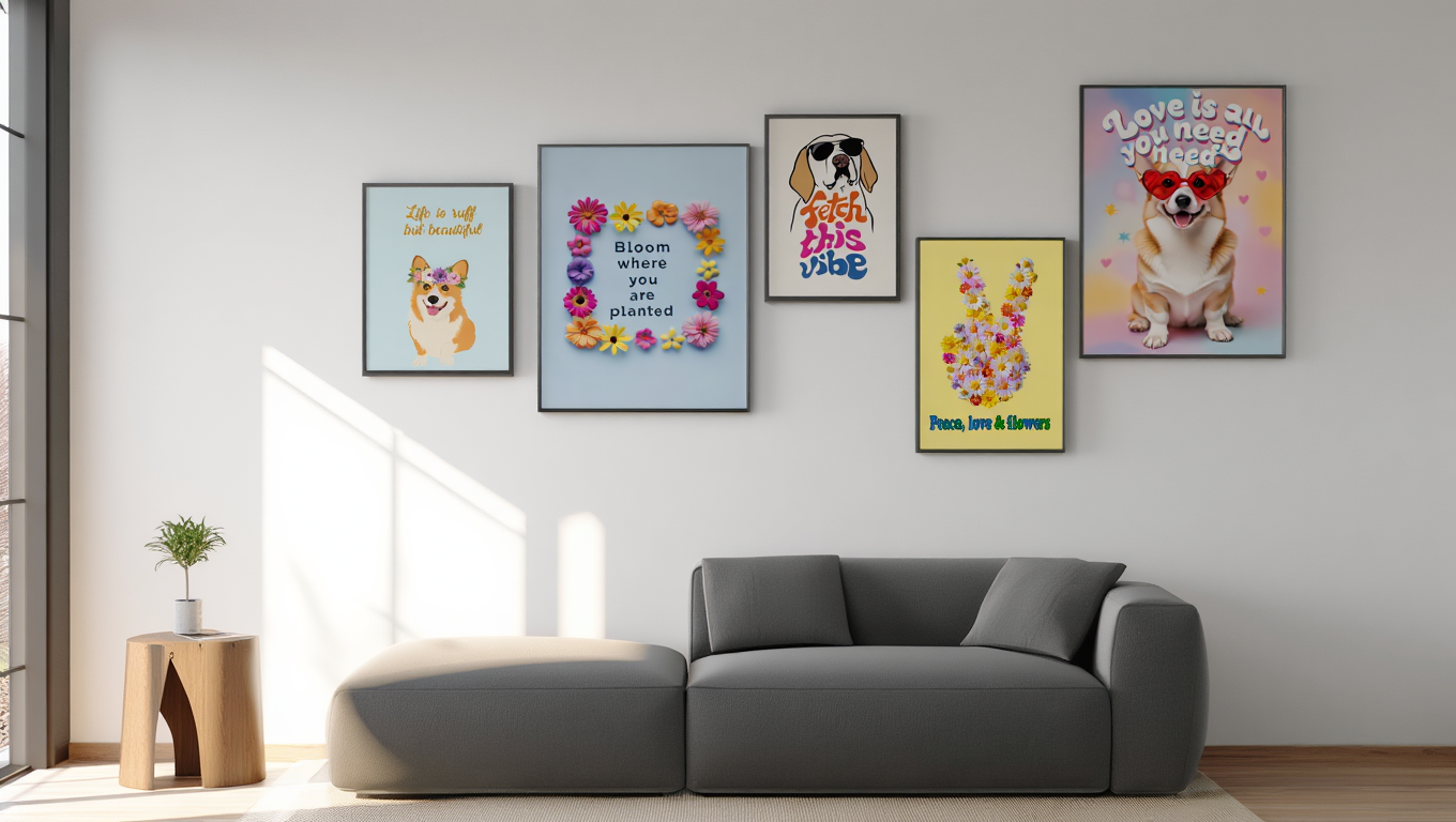Colorful Flower & Funny Dog Quote Print – Rainbow Aesthetic Wall Art for Living Room or Fashion Studio