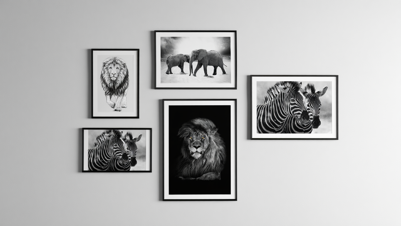 Black & White Animal Art Collection – 5 Minimalist Prints