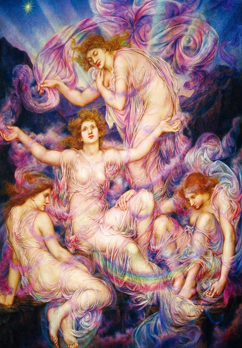 Daughters of the Mist by Evelyn De Morgan, 1910 – Pre-Raphaelite Symbolist Painting