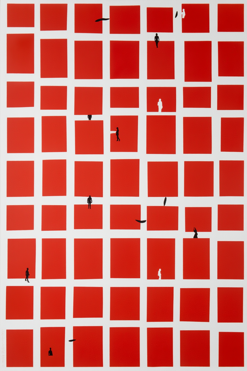 Red Squares Perspective – Geometric Minimalist Wall Art Print