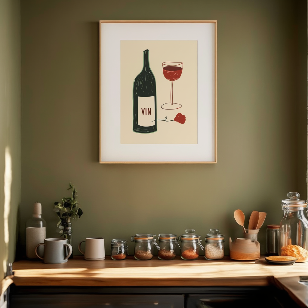 Le Vin – Minimalist Art Print for Kitchens, Dining, & Contemporary Interiors