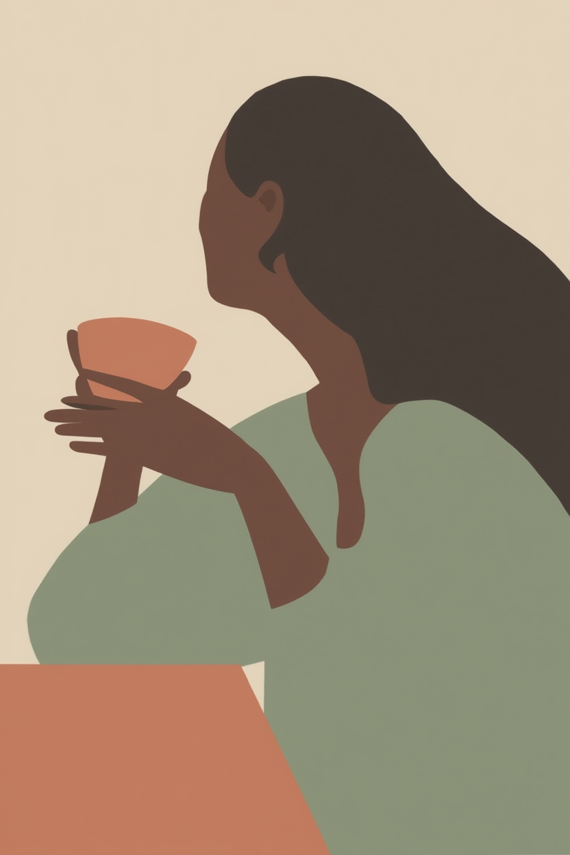 Seated Woman with Coffee Cup – Figurative Art Print