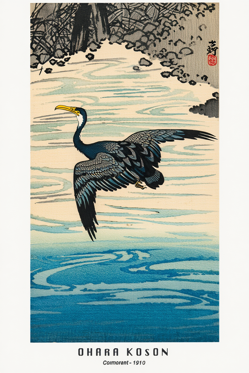 Ohara Koson - Comorant Poster