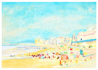 Coastal Summer Wall Art Set of 3 – Vintage Seascape, Sardine Illustration & Modern Summer Swim Print