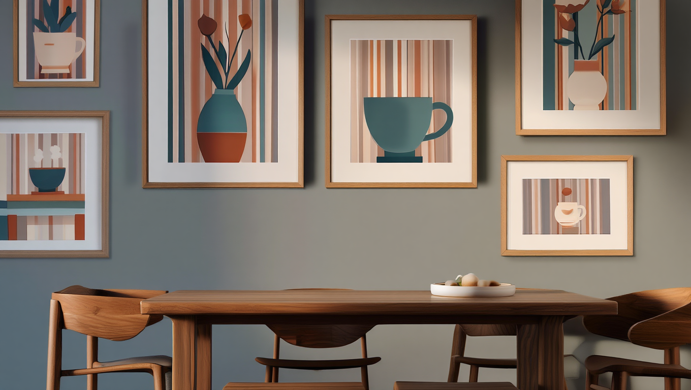 Striped Girl Coffee Art – Dining Room Set of 6 Prints