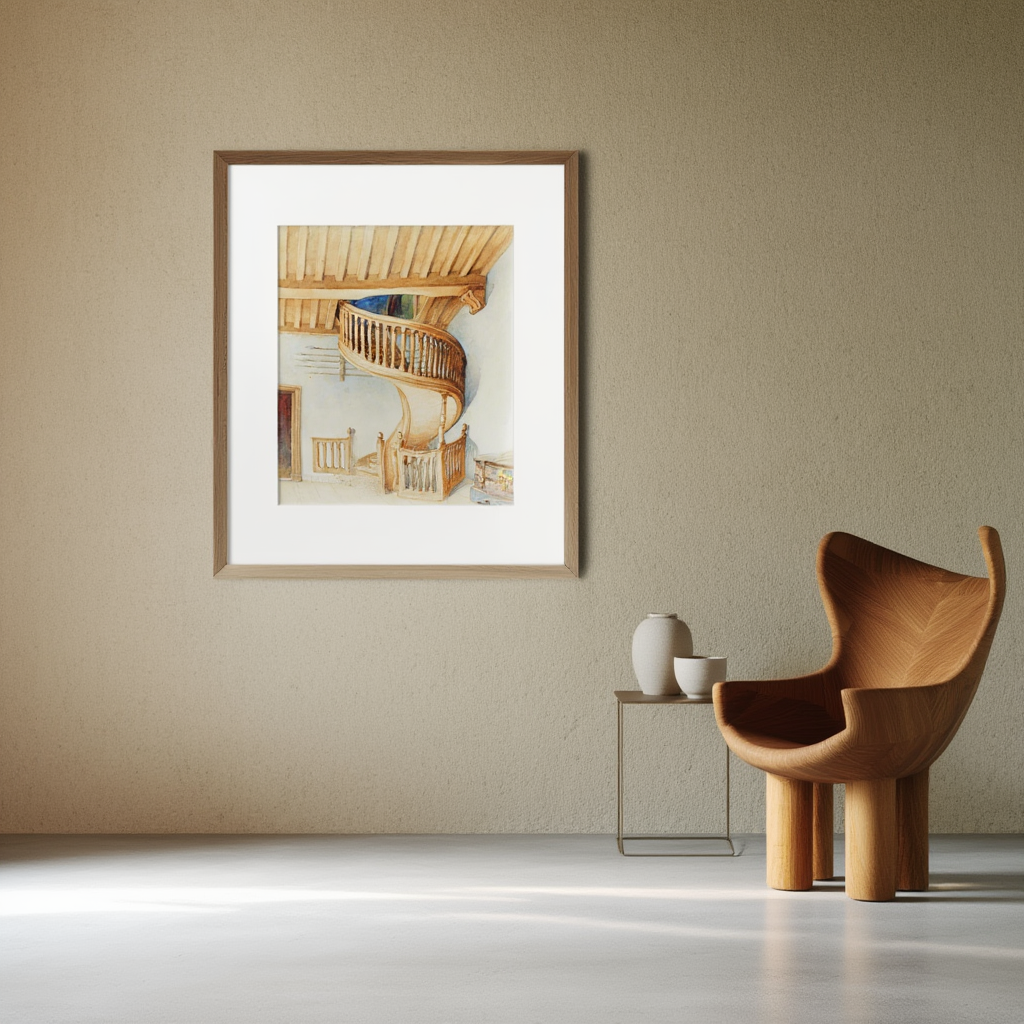 The wooden spiral staircase in the Gemeenlandshuis of Delfland