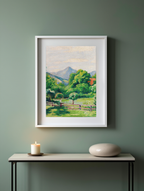 August Macke - Have i Tegernsee med hus og bjerg