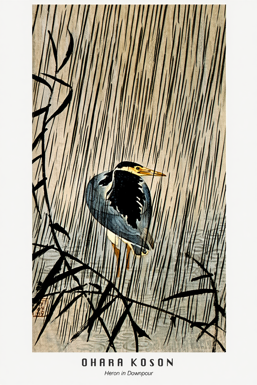 Ohara Koson - Heron in Downpour Poster