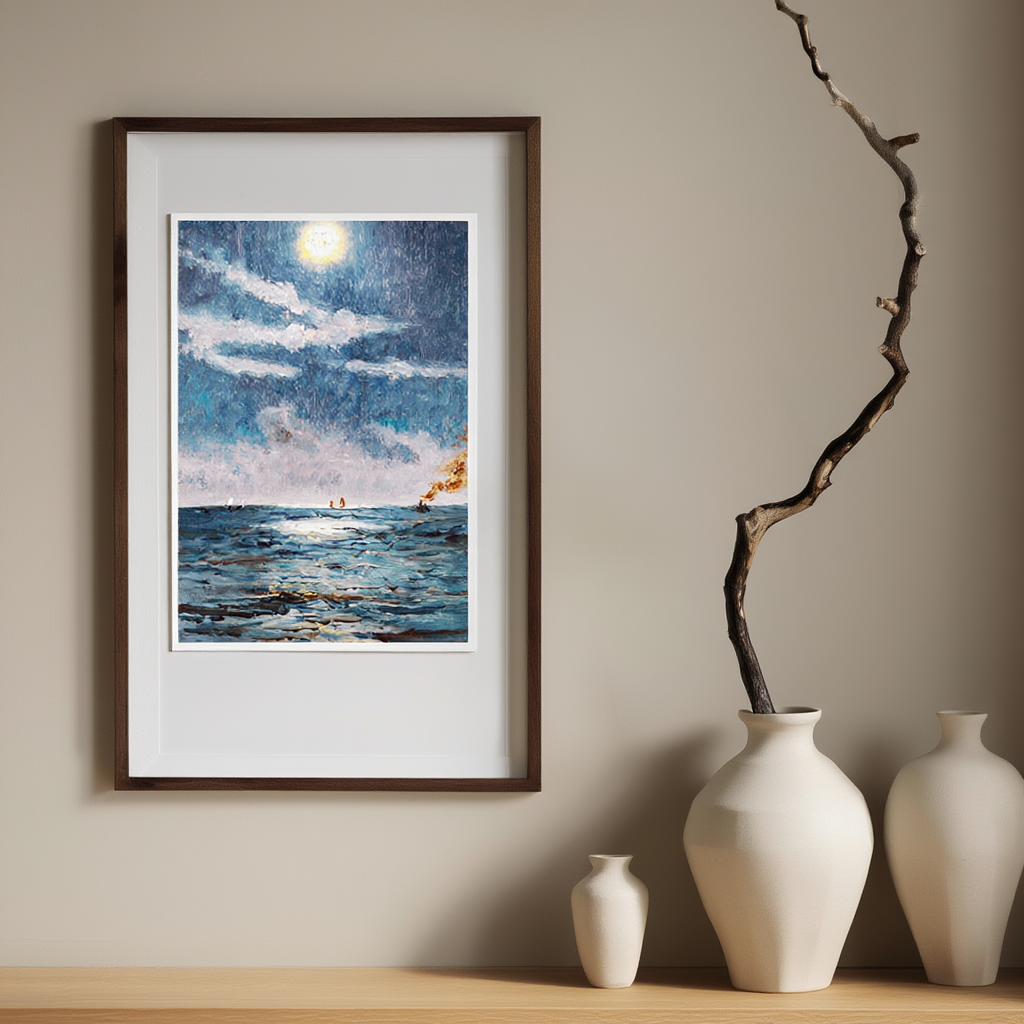 Alfred Stevens - Une scène marine calme au clair de lune