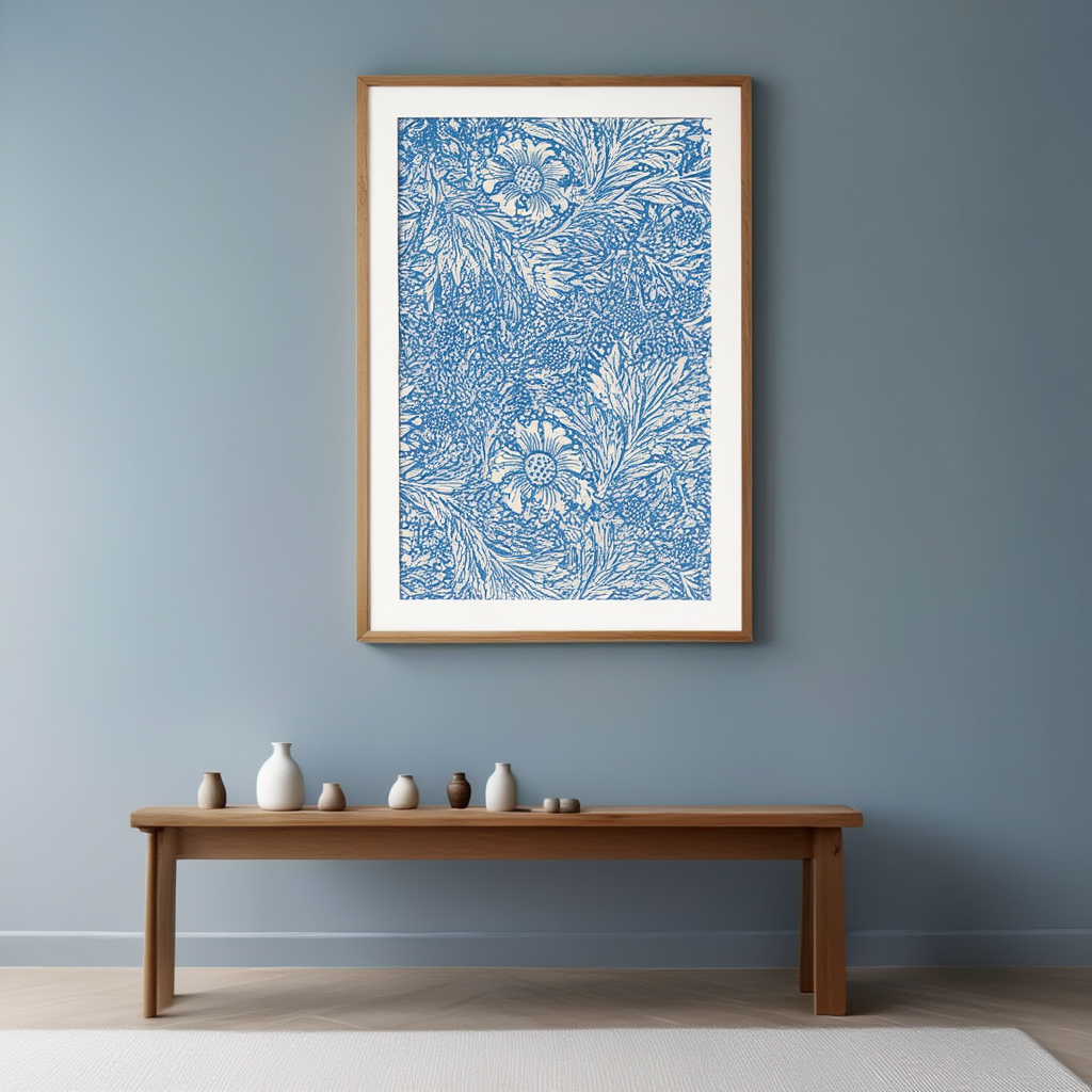 Turquoise Fragments  Textured Abstract Print in Blue