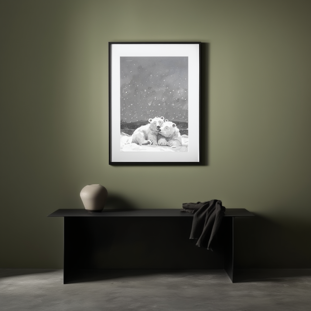 Polar Bears in Snow Poster | Wildlife Illustration Art Print