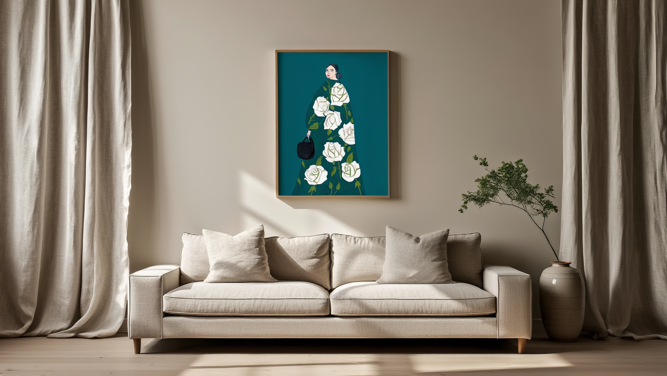 Botanical Woman Green Floral – Modern Art Print