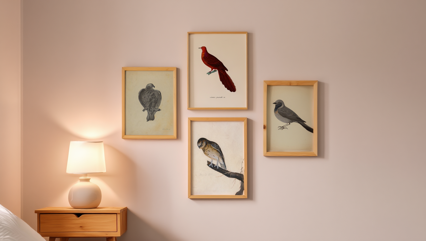 Vintage Aviary – 4-Piece Bird Art Prints Set