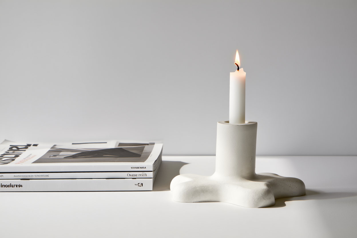 Minimalist Flower Shaped Plaster Candle Holder – White Cream  Home Decor