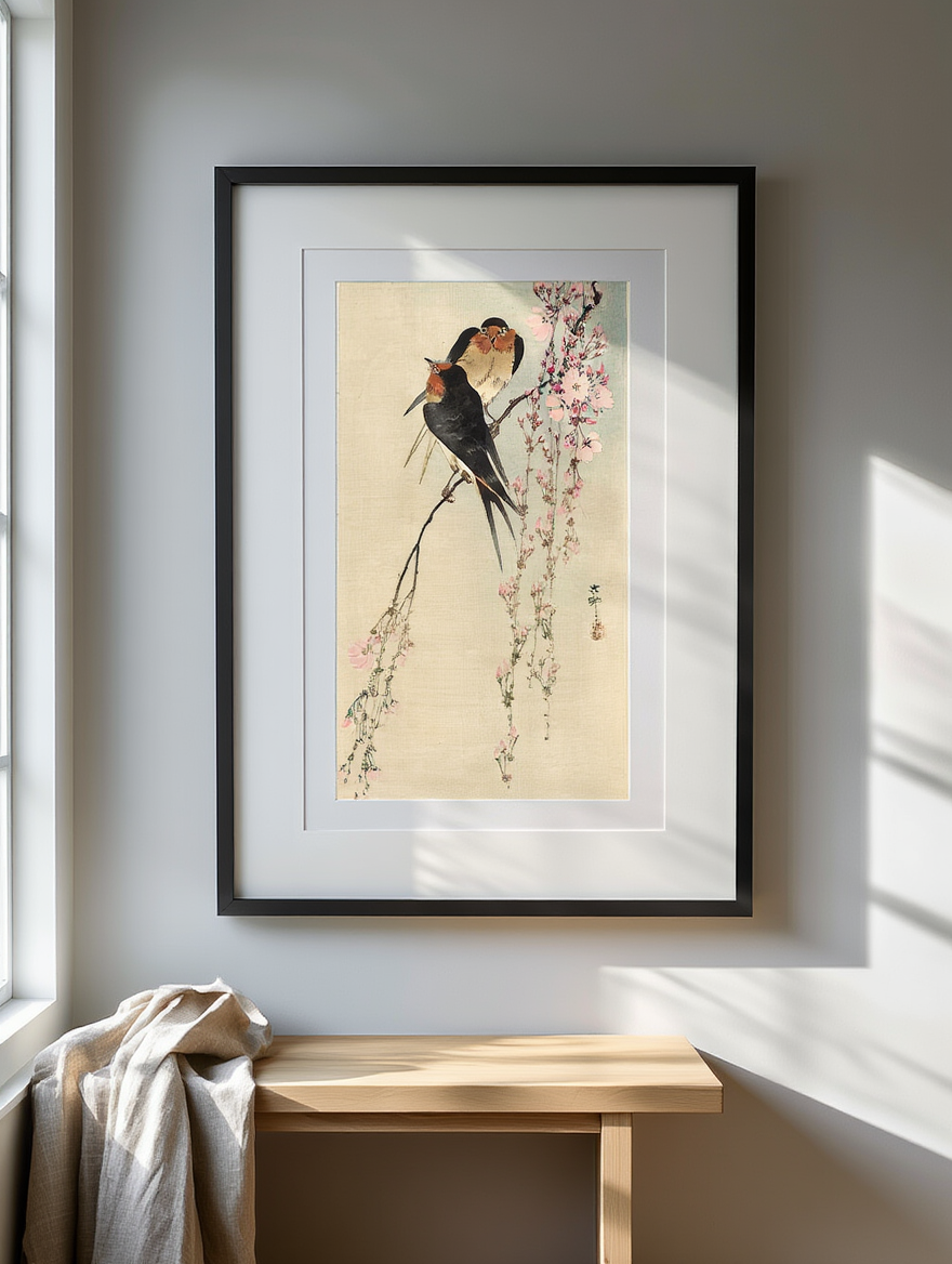 Ohara Koson - Two Barns Swallow on Blossoming Cherry