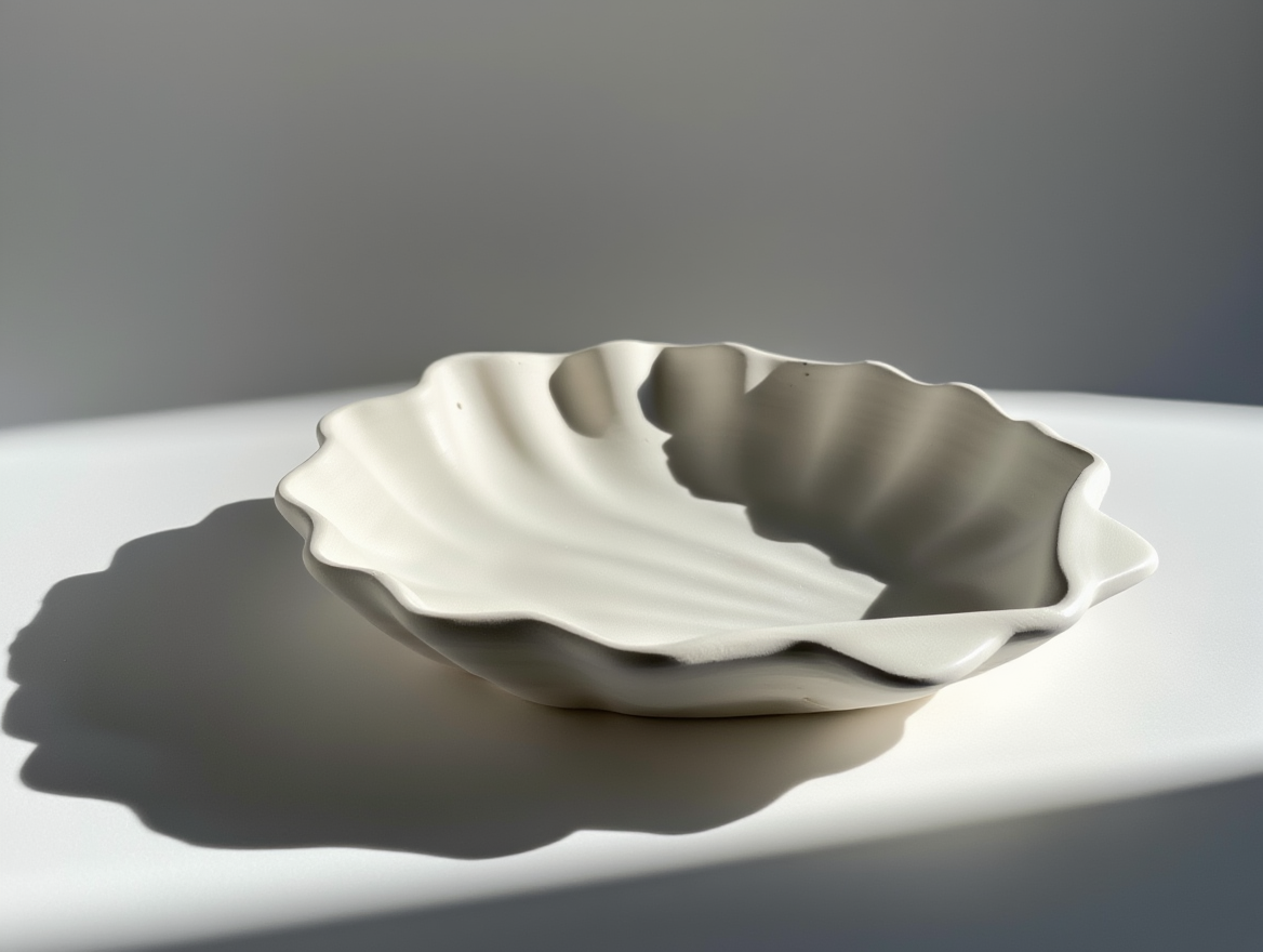 Minimalist Scallop Plaster Jewelry Tray – White Cream  Home Decor