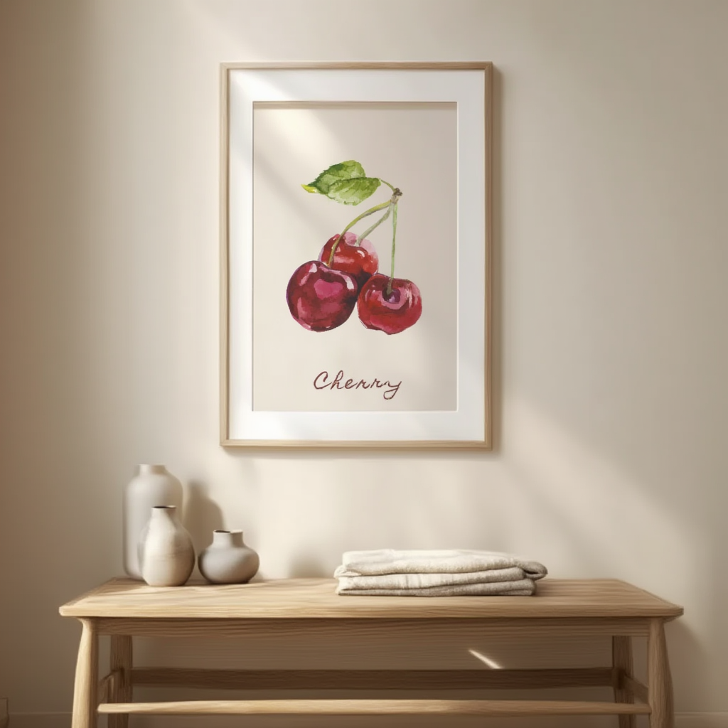 Retro Red Cherry Illustration Poster
