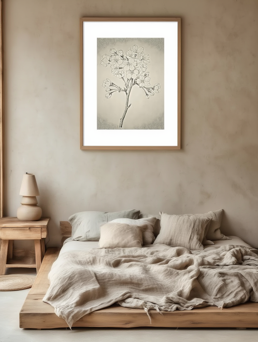 Linework Floral Branch – Minimalist Botanical Illustration Print | Elegant Vintage Wall Art