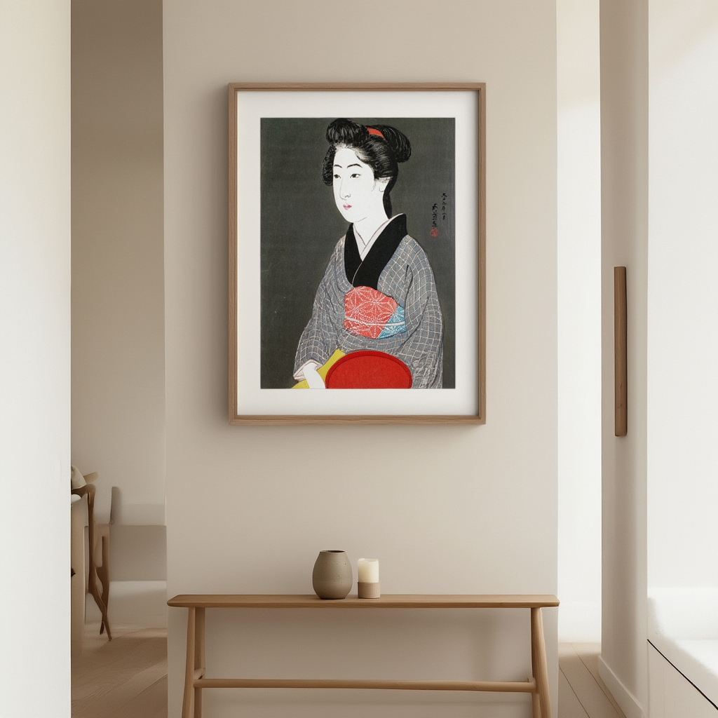 Waitress Holding a Tray ‘Portrait of Onao’ by Hashiguchi Goyō – Japanese Shin-hanga Art Print