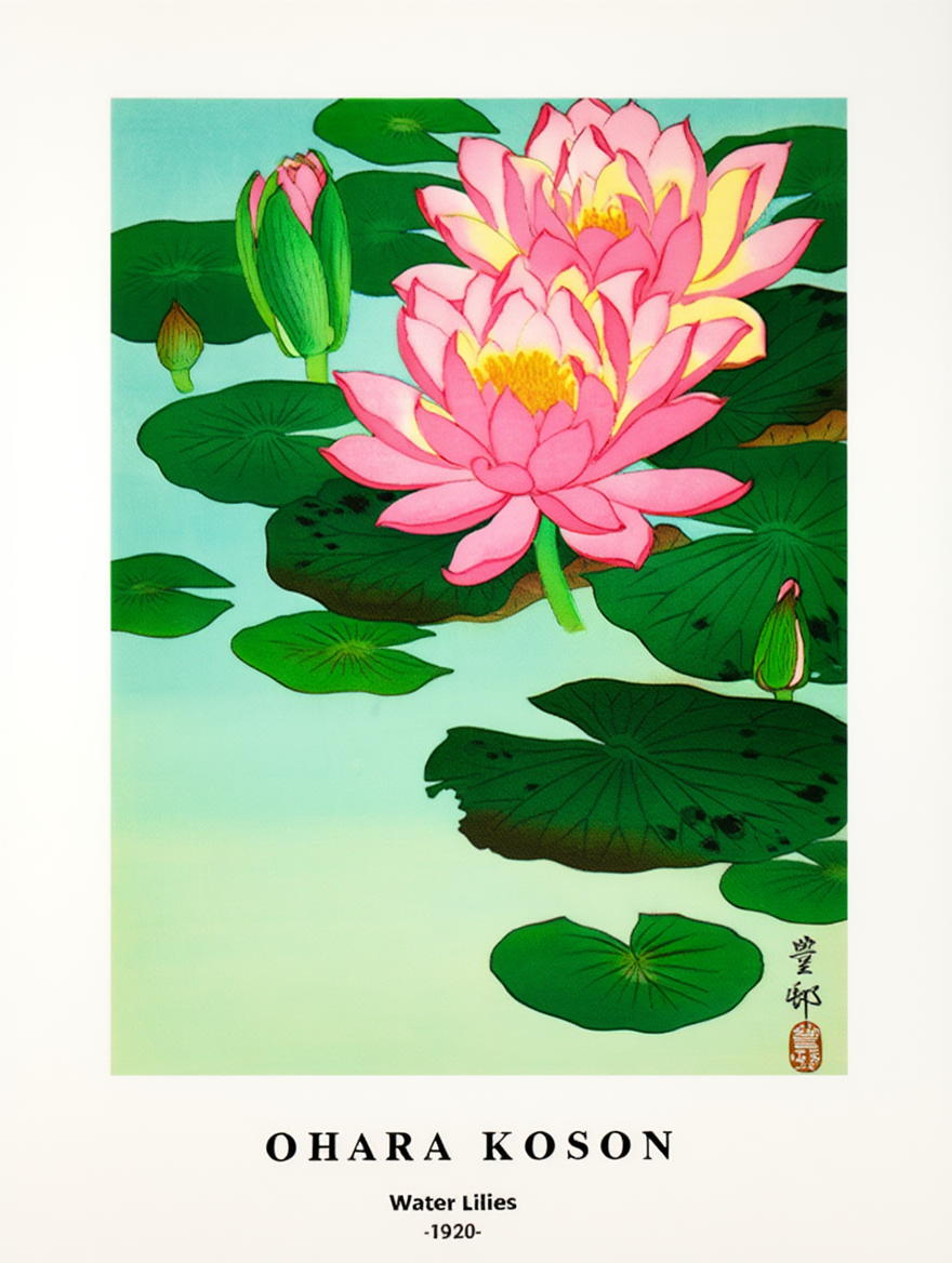 Ohara Koson – Water Lilies Poster – Serene Japanese Woodblock Art Print