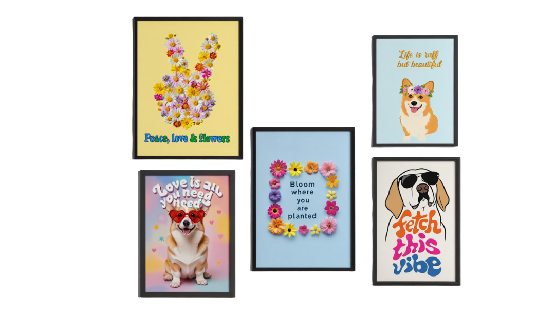 Colorful Flower & Funny Dog Quote Print – Rainbow Aesthetic Wall Art for Living Room or Fashion Studio