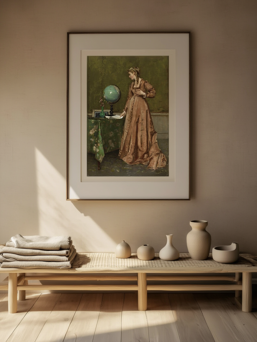 Earthy Cloaked Figure – Mystical Vintage Illustration Print | Nature-Inspired Wall Art