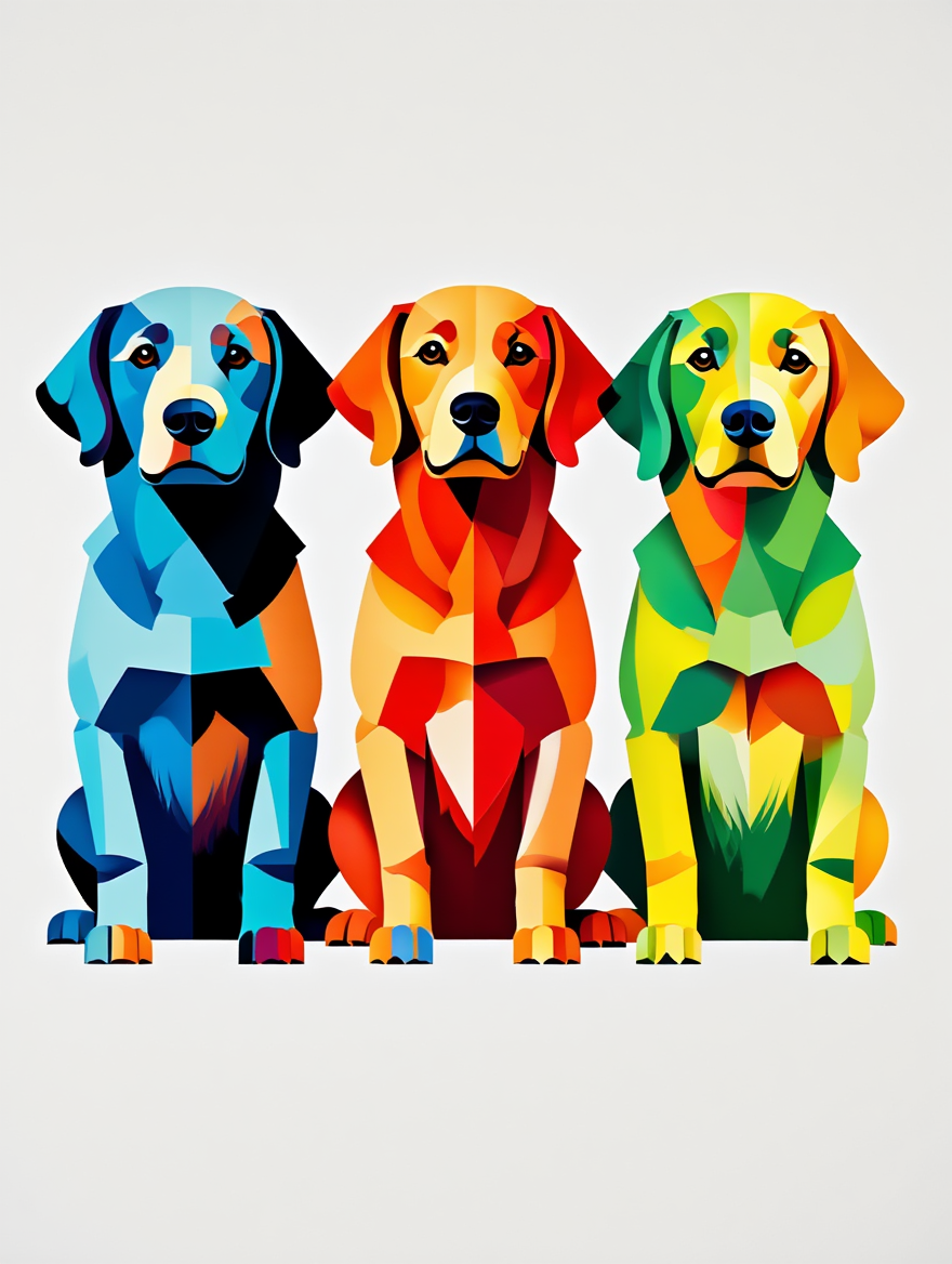 Geometric Dogs Pop Art Poster – Modern Dog Wall Art Print