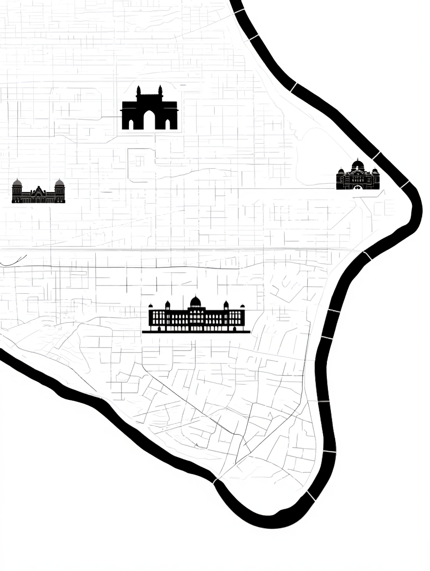 Mumbai City Map Poster – Black and White Minimalist Wall Art Print