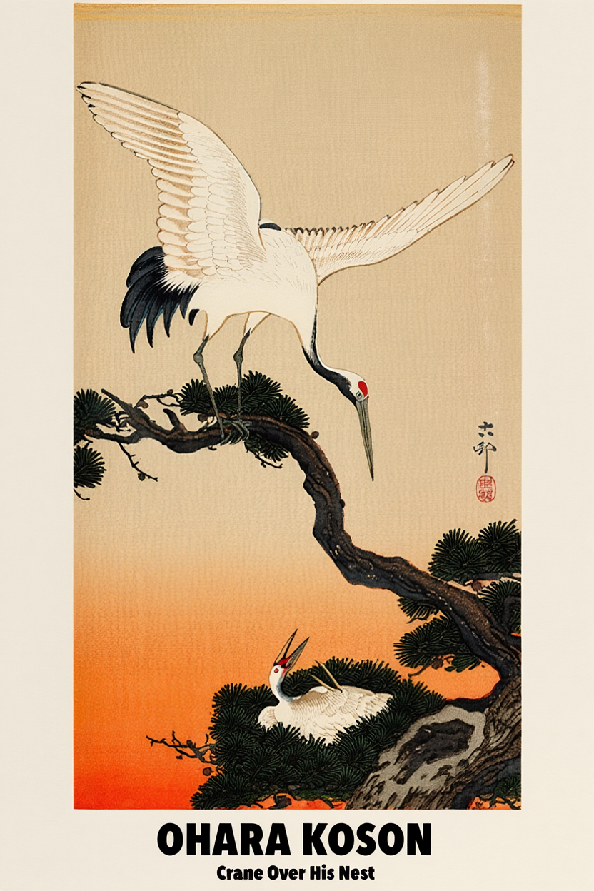 Ohara Koson - Crane Over his Nest Poster