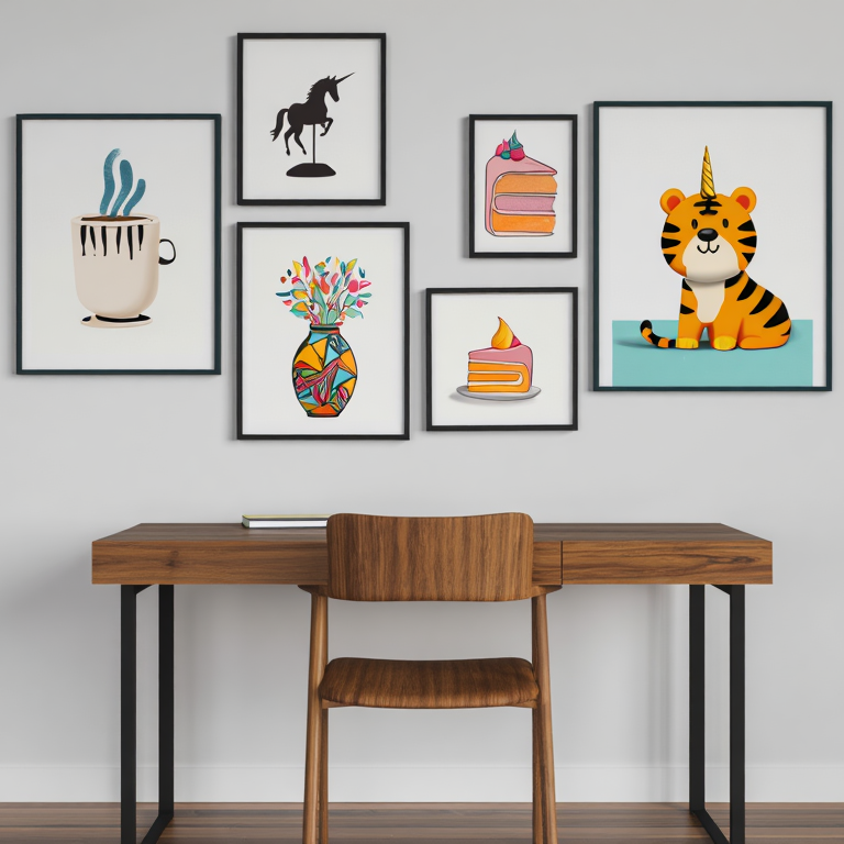 Abstract Cake Stand Mix – Dining Room Set of 5 Modern Prints