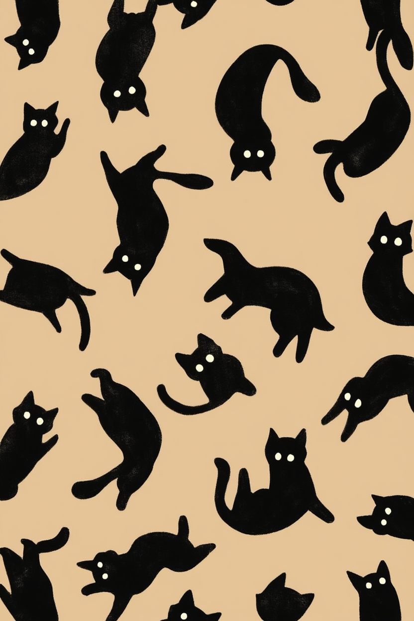 Midnight Patterns – Black Cat Illustration Art Print