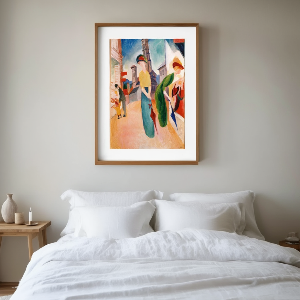 Two Women in Front of a Hat Shop by August Macke – Expressionist Art Print