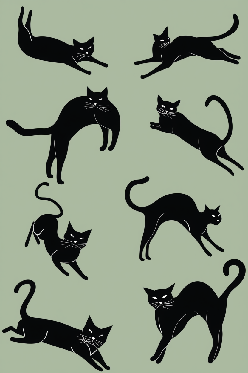 Set of 3 Dancing Black Cats, Cycling Cat & Still Life Illustration Prints – Whimsical Wall ArtSet of 3 Quiet Moments – Le Chat Noir Lamp Art Prints – Minimalist & Whimsical Wall Art (Copy) - Hakyarts