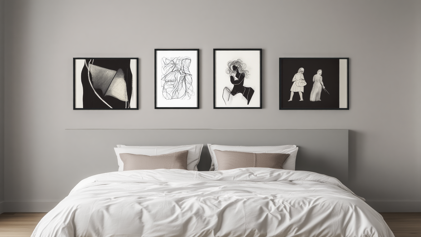 Modern Lines & Shapes: 4 Black & White Abstract Wall Art Prints