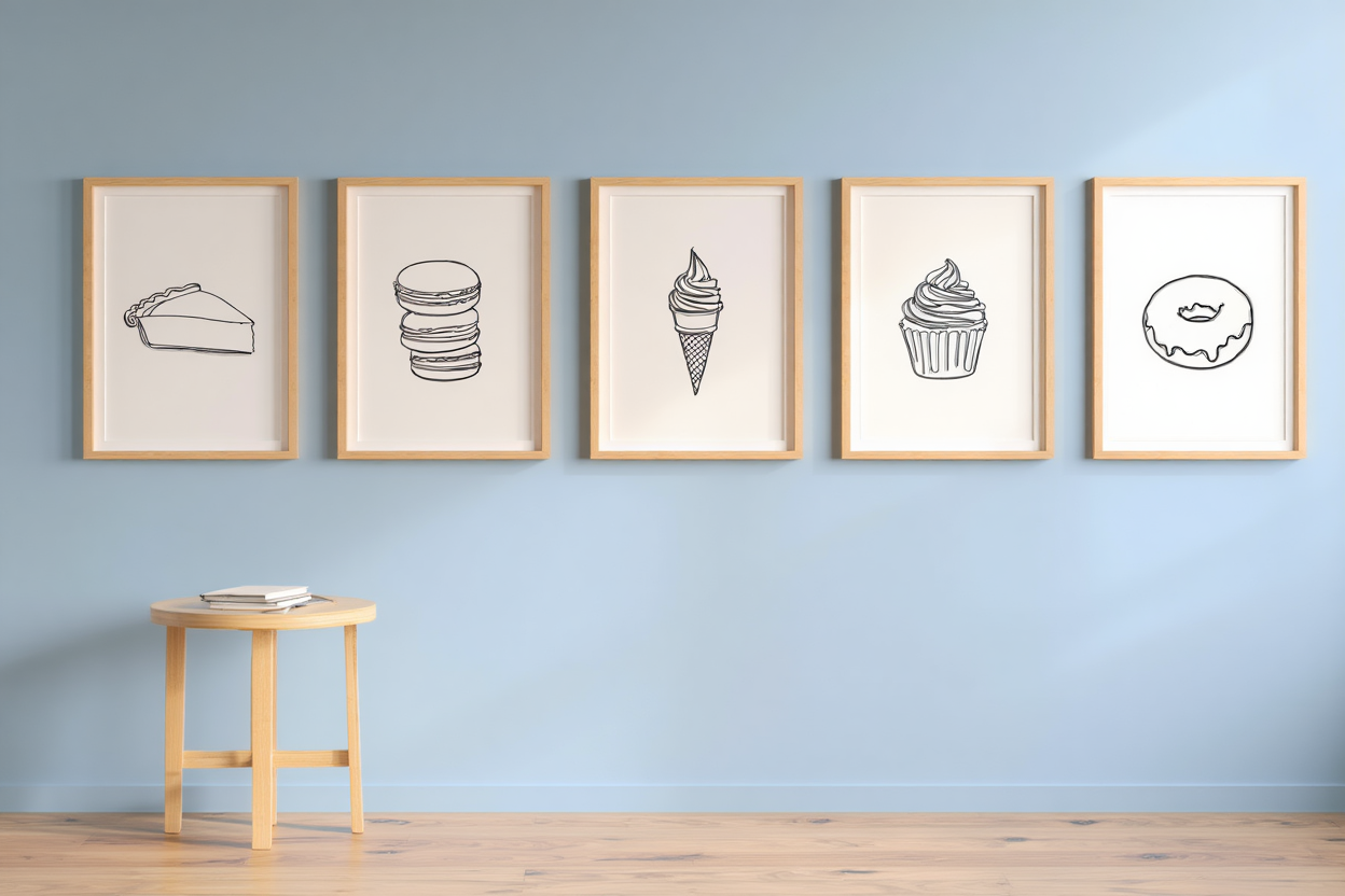 5 Minimalist Dessert Line Art Posters – Modern Canvas Prints for Kitchen, Dining & Cafe Wall Decor