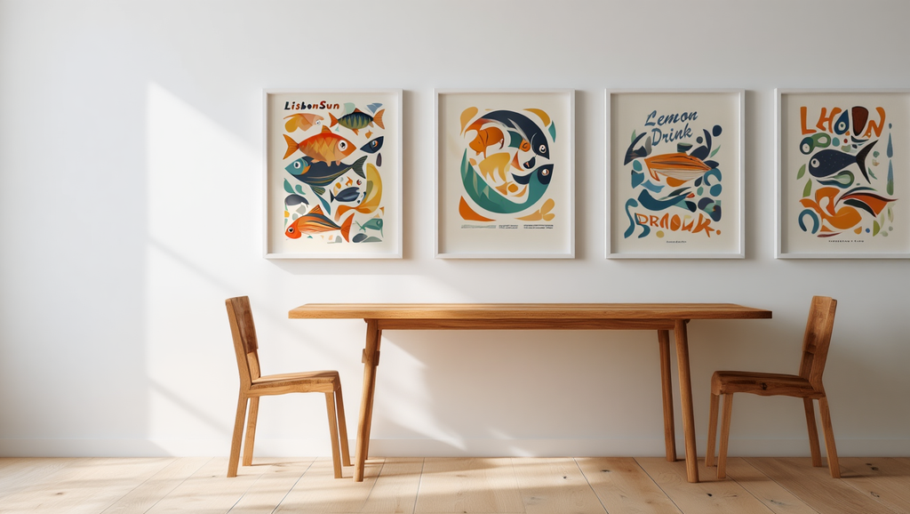 Lisbon Sun Lemon Fish – Living Room Set of 4 Prints