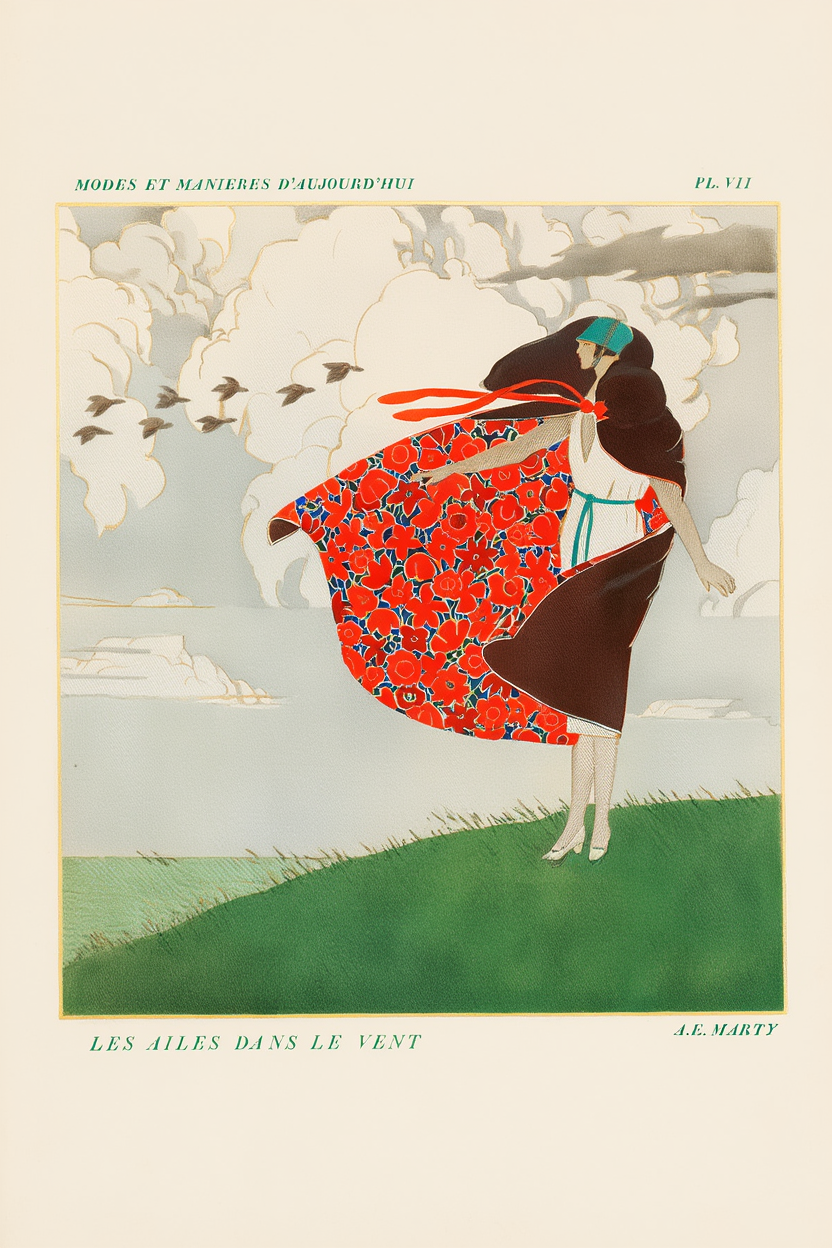 André Édouard Marty – Les Ailes dans le Vent Vintage Fashion Illustration Poster