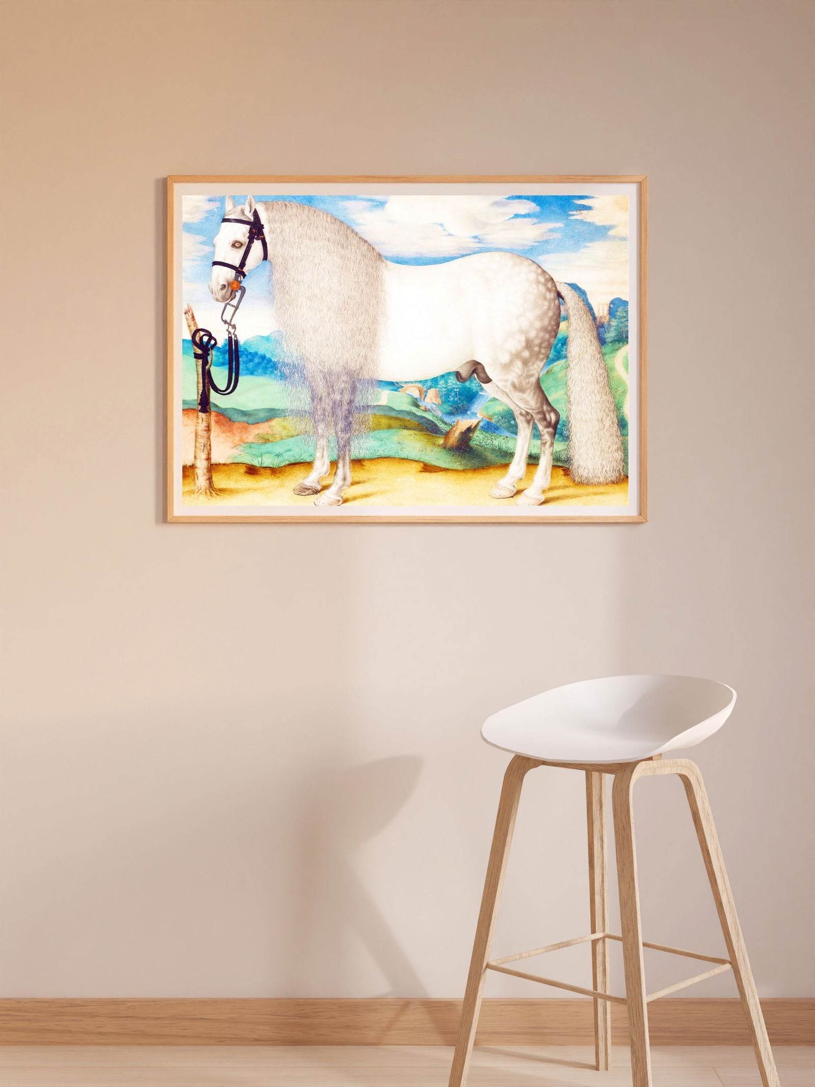 A Dappled Grey Stallion Tethered In A Landscape - Hakyarts